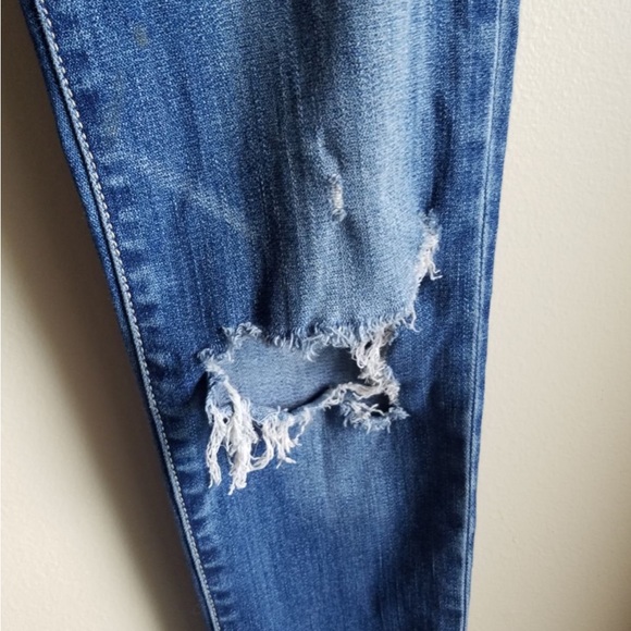 American Eagle Mid Wash Blue Distressed Ripped Mid Rise Skinny Jeans Size 00 - Picture 5 of 8